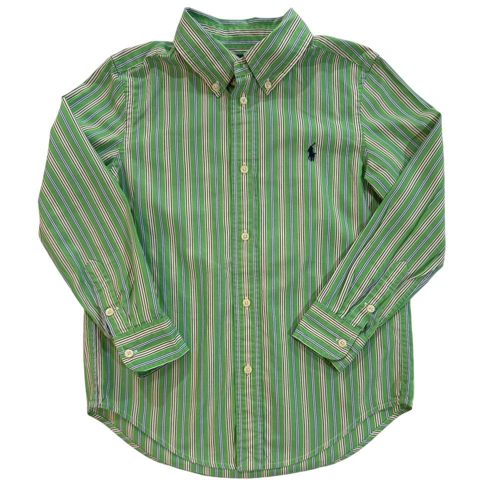 Ralph Lauren Boys Long Sleeve Green Strip Shirt Boys Sz 6 (06)